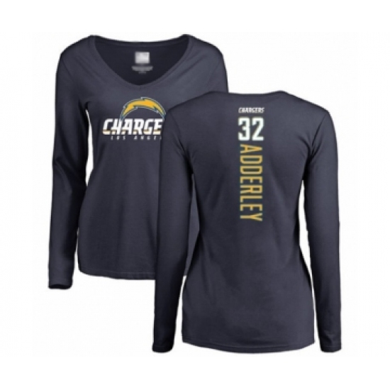 Football Women's Los Angeles Chargers #32 Nasir Adderley Navy Blue Backer Long Sleeve T-Shirt - Jersey