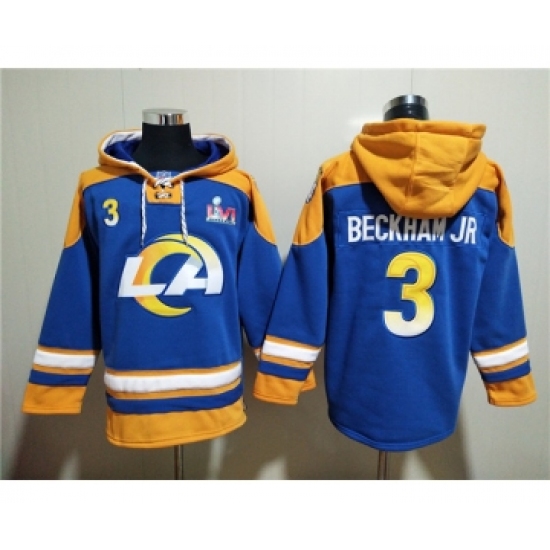 Men's Los Angeles Rams #3 Odell Beckham Jr. 2022 Royal Super Bowl LVI Champions Pullover Hoodie - Jersey