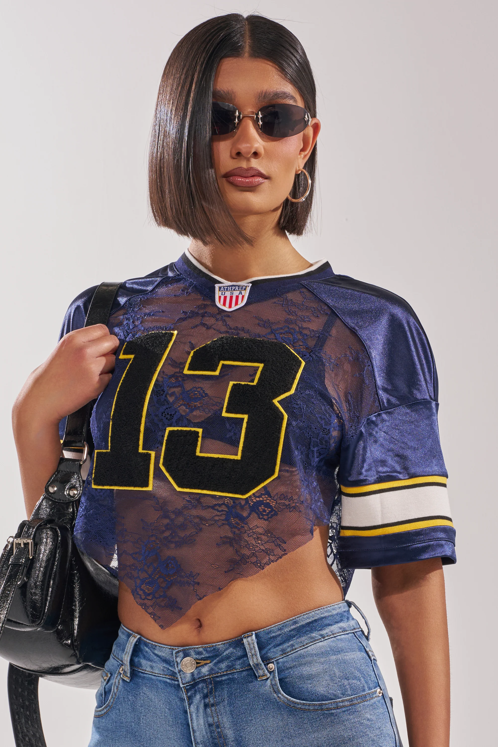 LUCKY LACE JERSEY TOP IN NAVY - Akira Wear