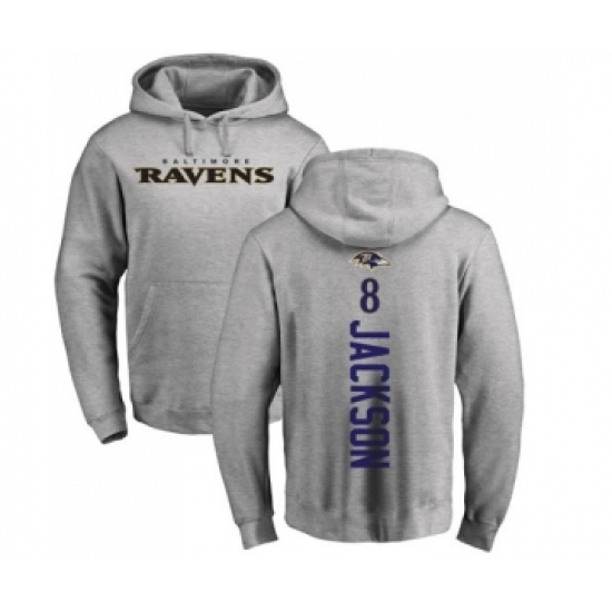 Football Baltimore Ravens #8 Lamar Jackson Ash Backer Pullover Hoodie - Jersey