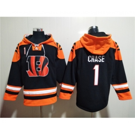 Men's Cincinnati Bengals #1 Ja'Marr Chase Orange Black Ageless Must-Have Lace-Up Pullover Hoodie - Jersey