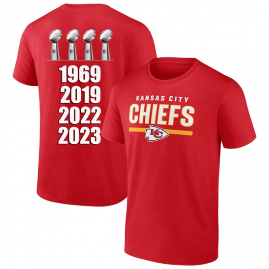 Men's Kansas City Chiefs 4 Champions Red 2024 Fan Limited T-Shirt - Jersey