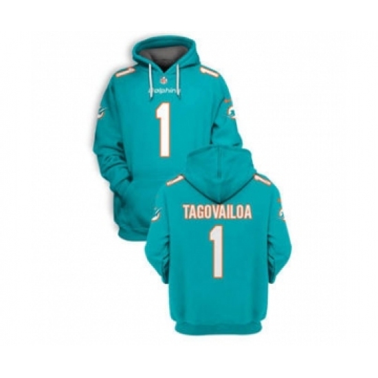 Men's Miami Dolphins #1 Tua Tagovailoa 2021 Aqua Pullover Football Hoodie - Jersey