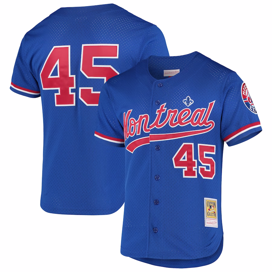 Men's Montreal Expos Pedro Martinez Mitchell & Ness Blue Cooperstown Collection Mesh Batting Practice Button-Up Jersey - Jersey