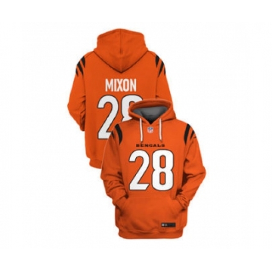 Men's Cincinnati Bengals #28 Joe Mixon 2021 Orange Pullover Football Hoodie - Jersey