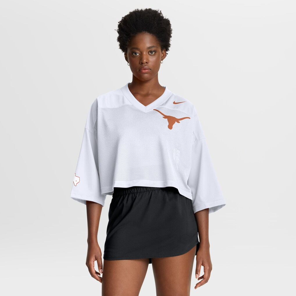 Women's Nike White Texas Longhorns Cropped Mesh Dri-FIT Fashion Jersey - Jersey
