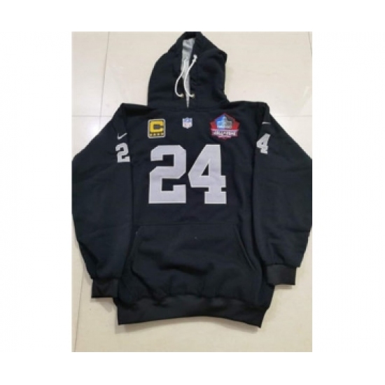 Men's Las Vegas Raiders #24 Black Hall of Fame Patch Pullover Football Hoodie - Jersey