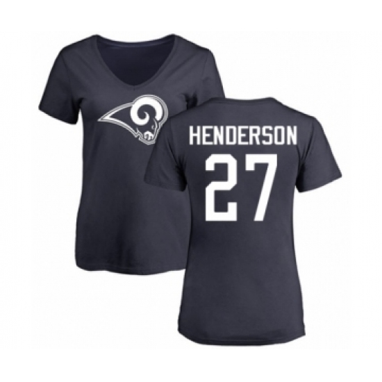 Football Women's Los Angeles Rams #27 Darrell Henderson Navy Blue Name & Number Logo Slim Fit T-Shirt - Jersey
