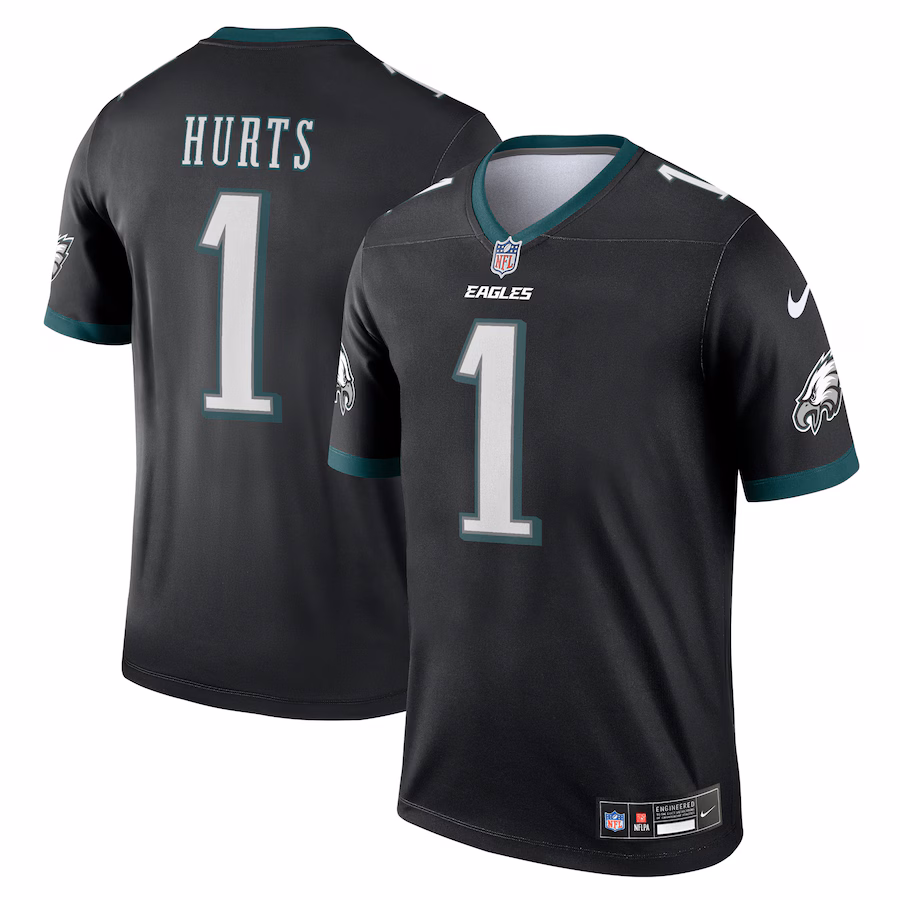 Men's Philadelphia Eagles Jalen Hurts Nike Black Legend Player Performance Top - Jersey