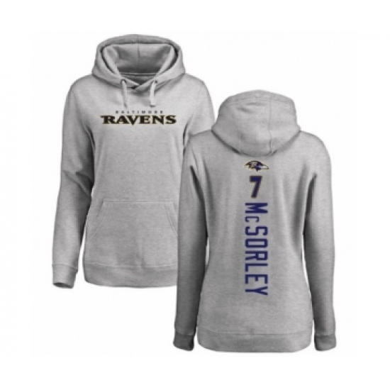 Football Women's Baltimore Ravens #7 Trace McSorley Ash Backer Pullover Hoodie - Jersey