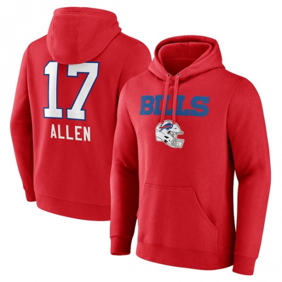 Men's Buffalo Bills #17 Josh Allen Red Team Wordmark Player Name & Number Pullover Hoodie - Jersey