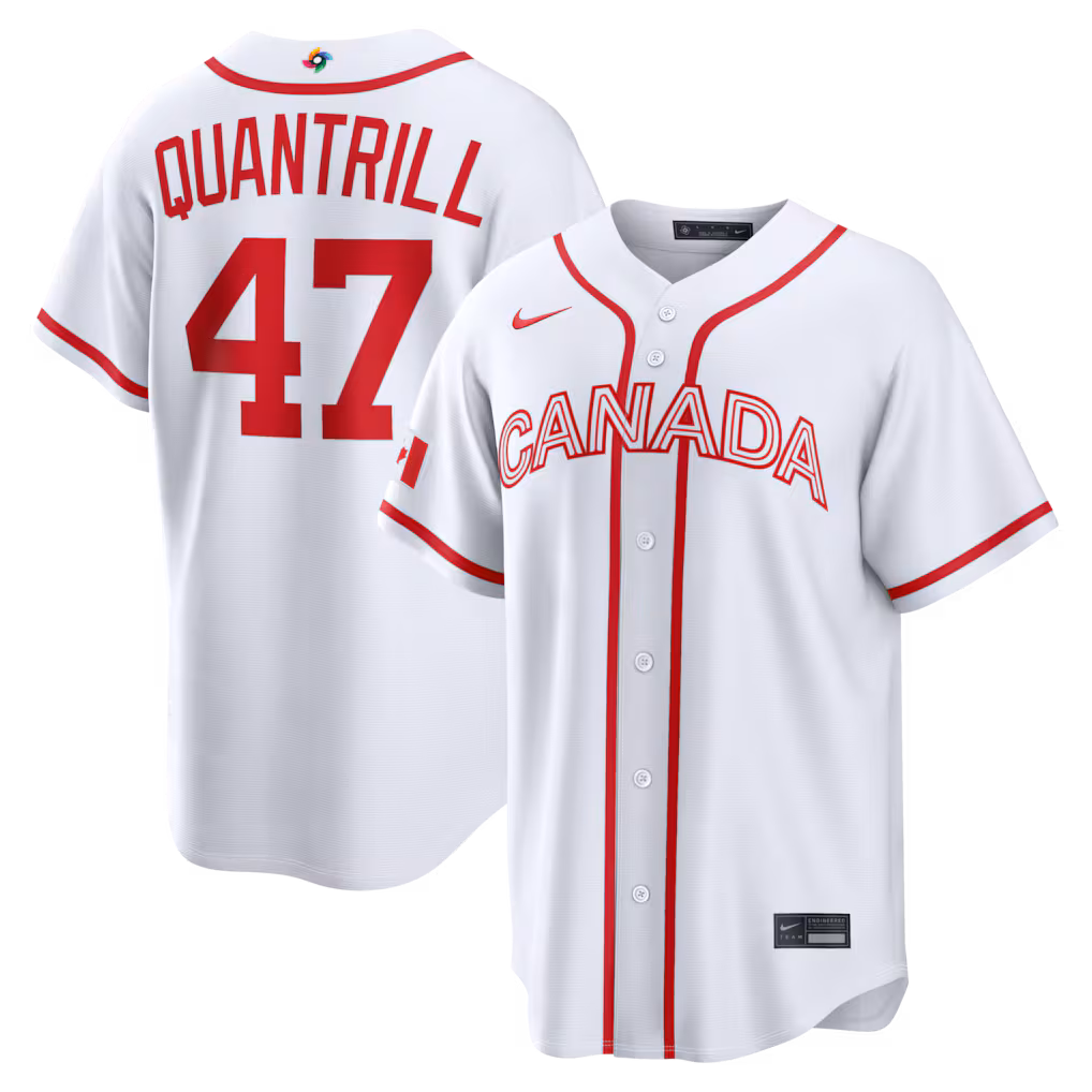 Men's Canada Baseball Cal Quantrill Nike White 2026 World Baseball Classic Home Stadium Jersey - Jersey