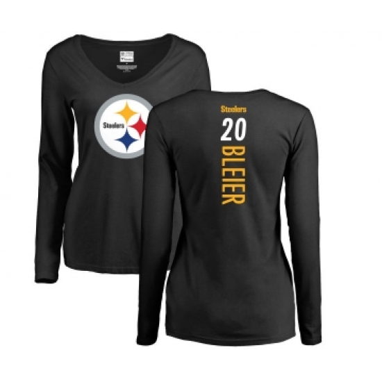 Football Women's Pittsburgh Steelers #20 Rocky Bleier Black Backer Slim Fit Long Sleeve T-Shirt - Jersey