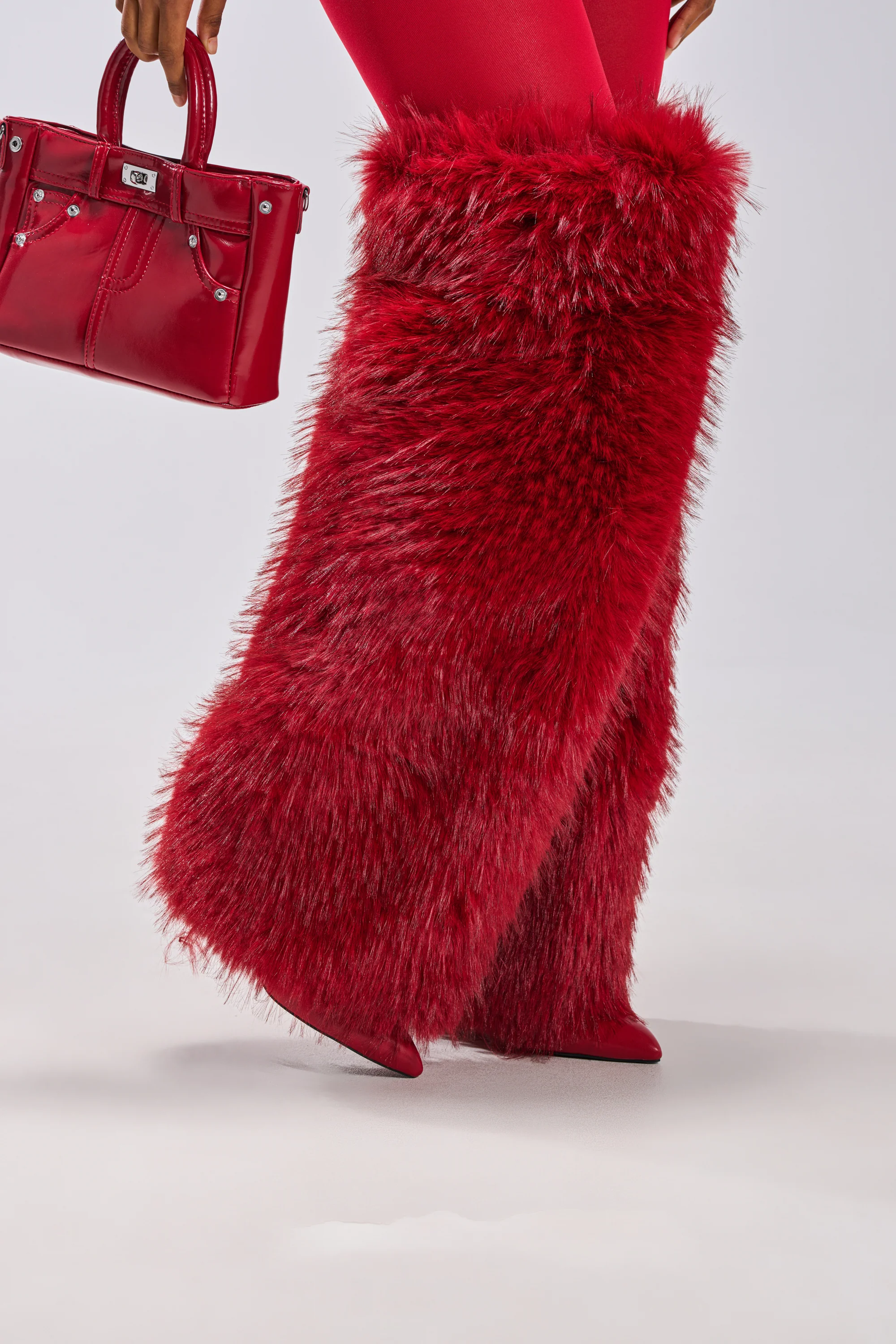 AZALEA WANG LANGLEYE RED THIGH HIGH FUR LUXE BOOT - Akira Wear