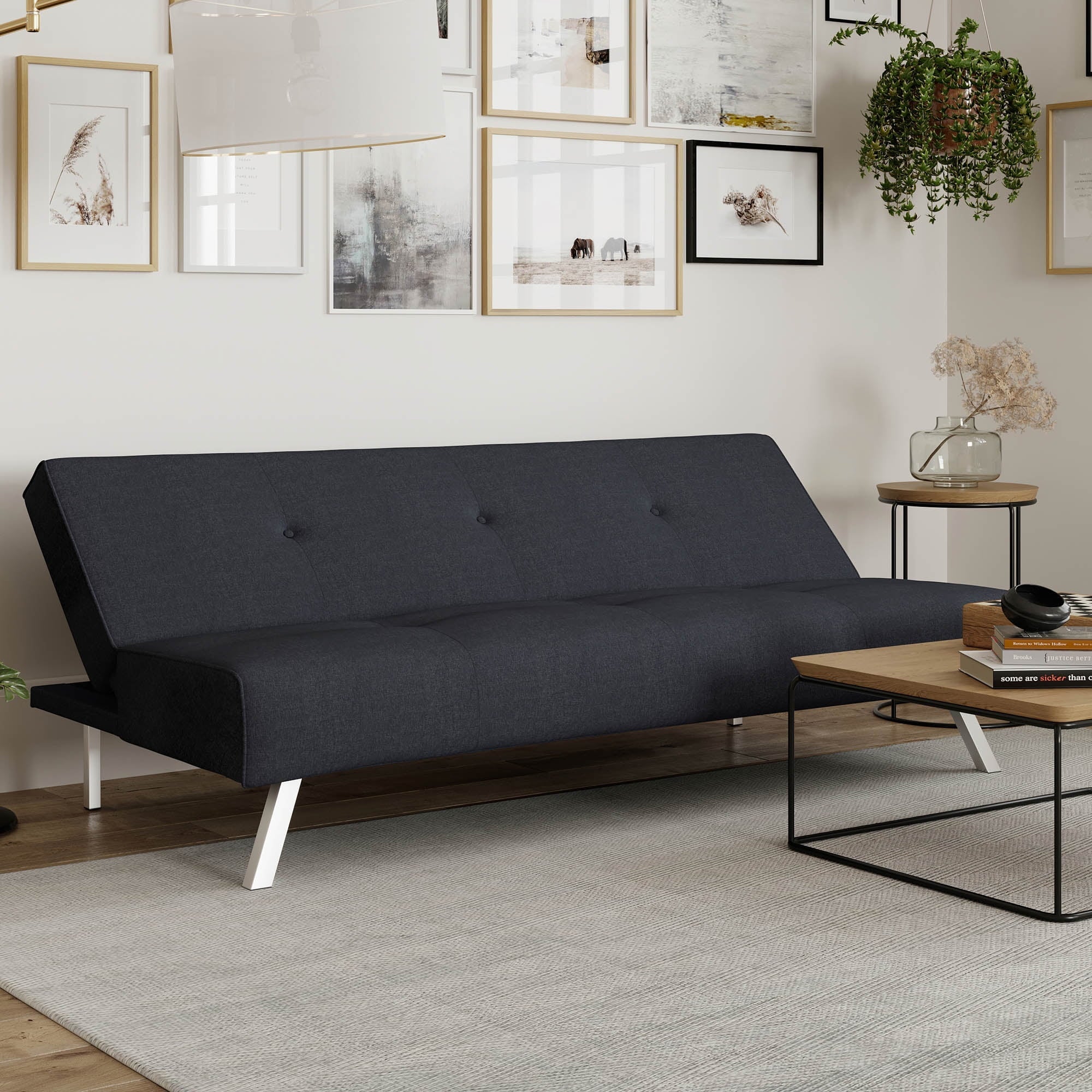 Serta Shirley Modern Tufted Futon, Charcoal Gray Fabric