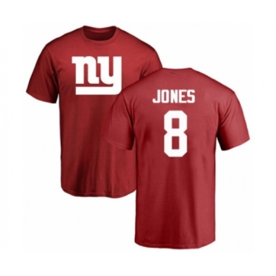 Football New York Giants #8 Daniel Jones Red Name & Number Logo T-Shirt - Jersey