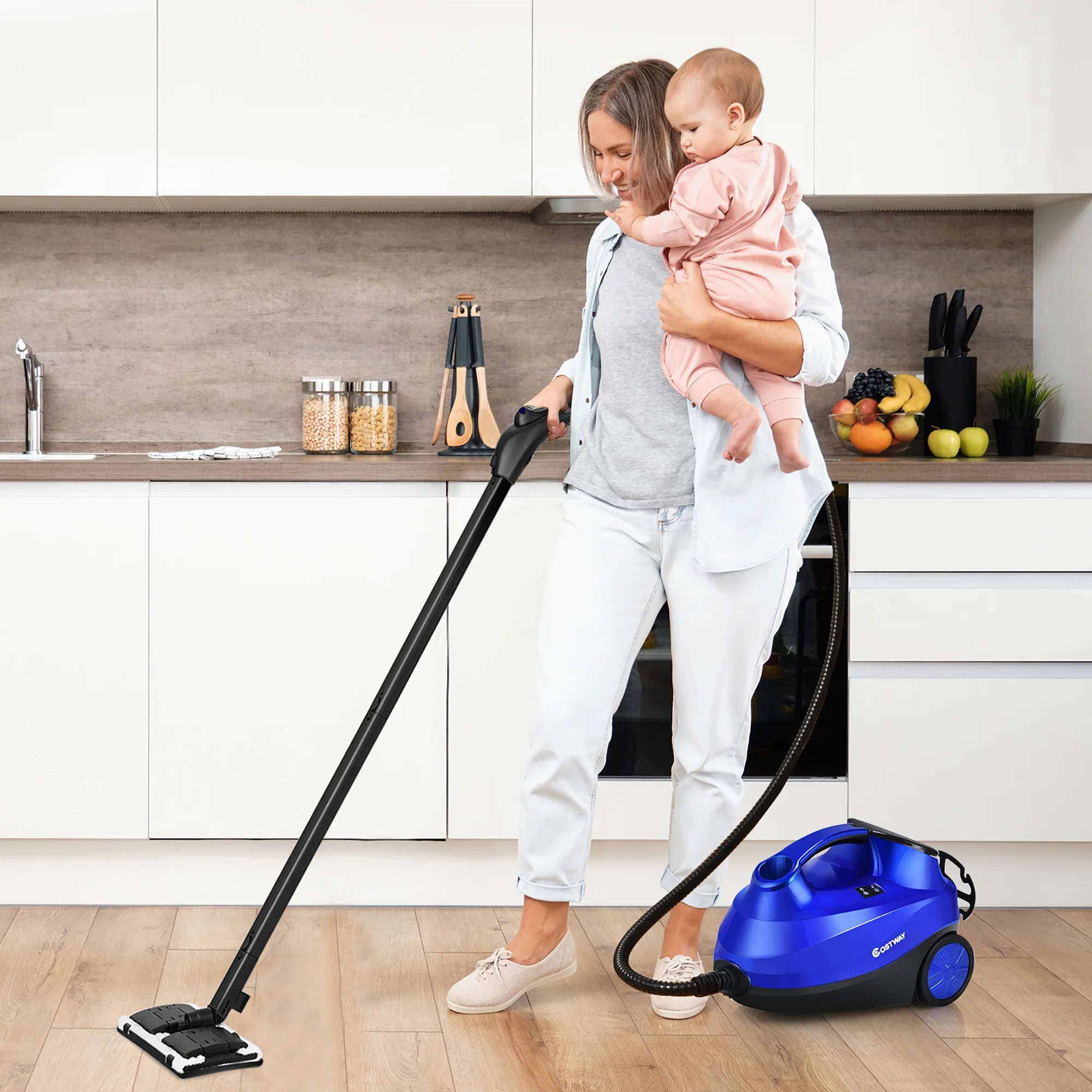 Costway 2000W Heavy Duty Steam Cleaner Mop Multi-Purpose W/19 Accessories Blue