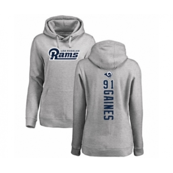 Football Women's Los Angeles Rams #91 Greg Gaines Ash Backer Pullover Hoodie - Jersey