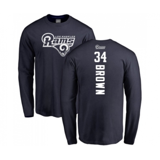 Football Los Angeles Rams #34 Malcolm Brown Navy Blue Backer Long Sleeve T-Shirt - Jersey