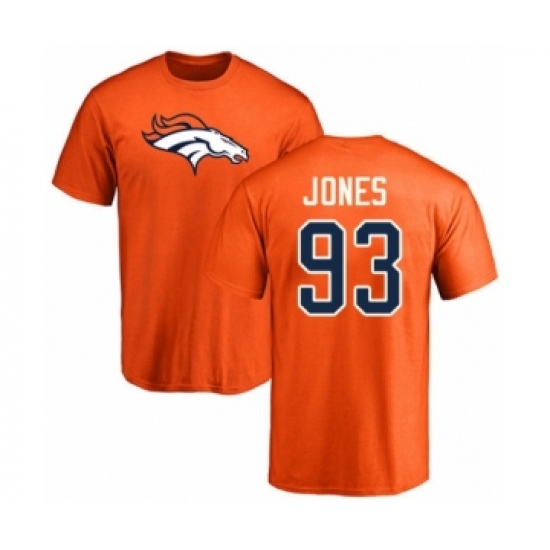 Football Denver Broncos #93 Dre'Mont Jones Orange Name & Number Logo T-Shirt - Jersey