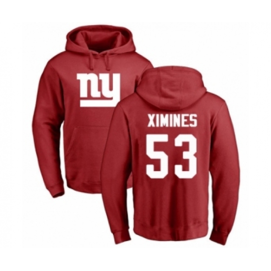 Football New York Giants #53 Oshane Ximines Red Name & Number Logo Pullover Hoodie - Jersey