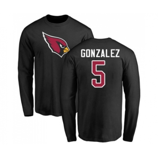 Football Arizona Cardinals #5 Zane Gonzalez Black Name & Number Logo Long Sleeve T-Shirt - Jersey