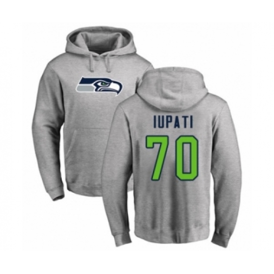 Football Seattle Seahawks #70 Mike Iupati Ash Name & Number Logo Pullover Hoodie - Jersey