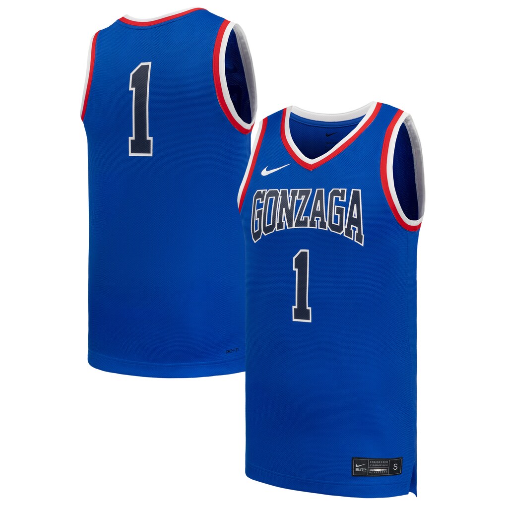 Men's Nike #1 Royal Gonzaga Bulldogs Replica Basketball Jersey - Jersey