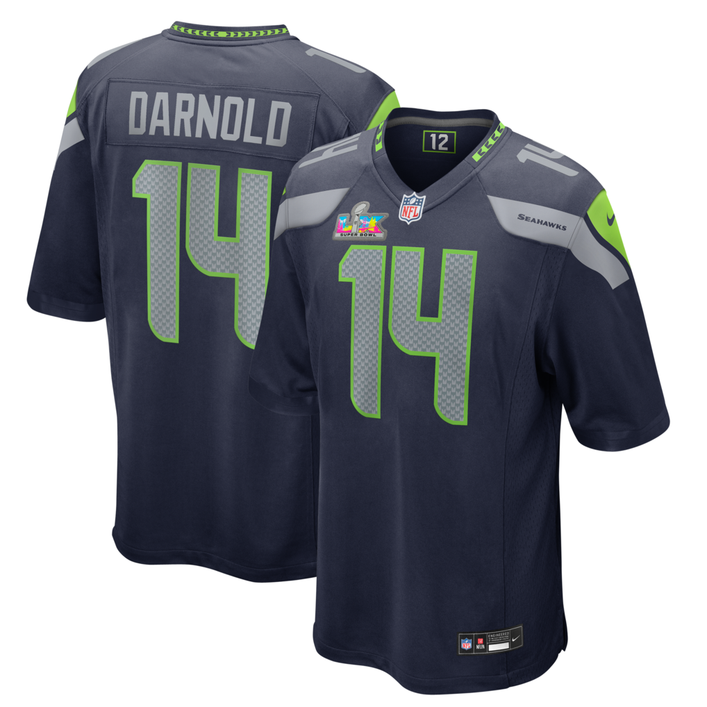 Men's Seattle Seahawks Sam Darnold Nike College Navy Super Bowl LX Patch Game Jersey - Jersey