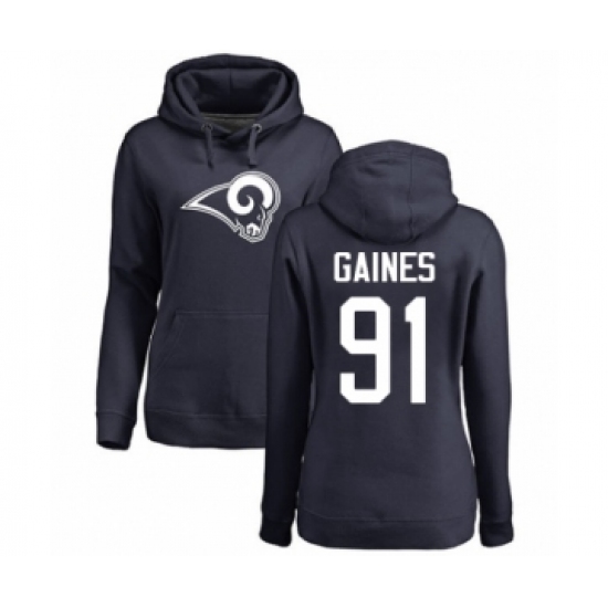 Football Women's Los Angeles Rams #91 Greg Gaines Navy Blue Name & Number Logo Pullover Hoodie - Jersey
