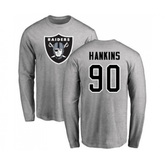 Football Oakland Raiders #90 Johnathan Hankins Ash Name & Number Logo Long Sleeve T-Shirt - Jersey