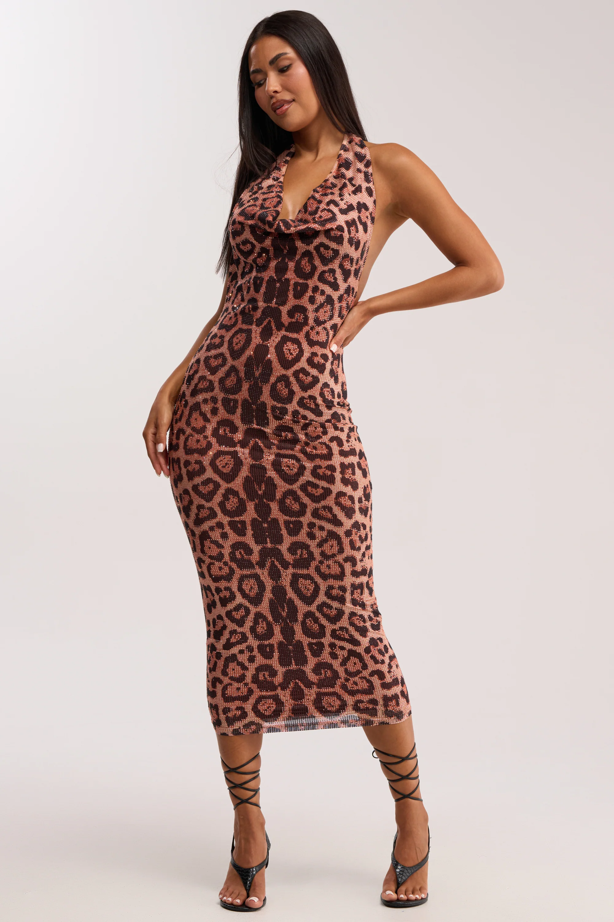 POPPIN' BOTTLES RHINESTONE MAXI DRESS IN LEOPARD - Akira Wear