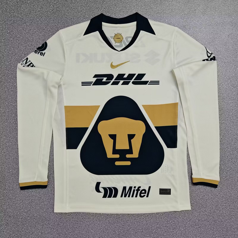 Pumas UNAM Soccer Jersey Home Long Sleeve Custom Shirt 2025-26 - Jersey