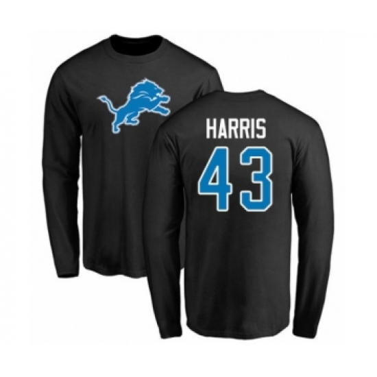 Football Detroit Lions #43 Will Harris Black Name & Number Logo Long Sleeve T-Shirt - Jersey