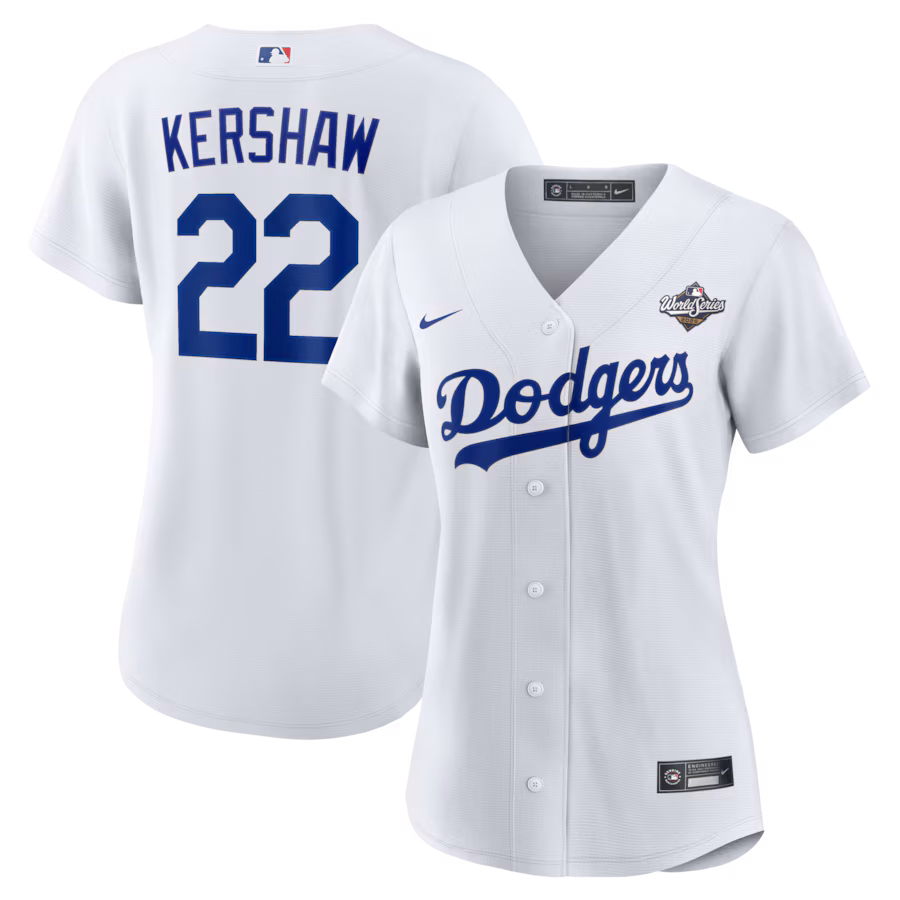 Women's Los Angeles Dodgers Clayton Kershaw Nike White 2025 World Series Home Replica Player Jersey - Jersey