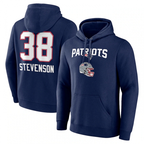 Men's New England Patriots #38 Rhamondre Stevenson Navy Team Wordmark Player Name & Number Pullover Hoodie - Jersey