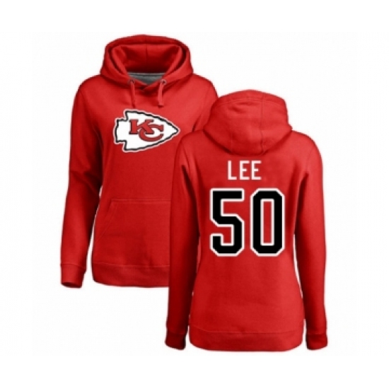 Football Women's Kansas City Chiefs #50 Darron Lee Red Name & Number Logo Pullover Hoodie - Jersey