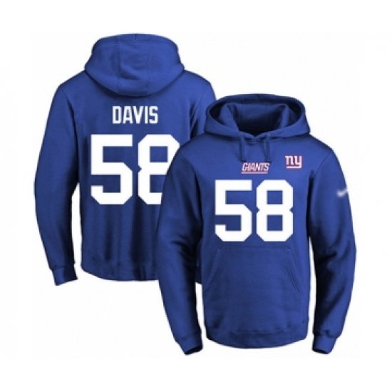 Football Men's New York Giants #58 Tae Davis Royal Blue Name & Number Pullover Hoodie - Jersey