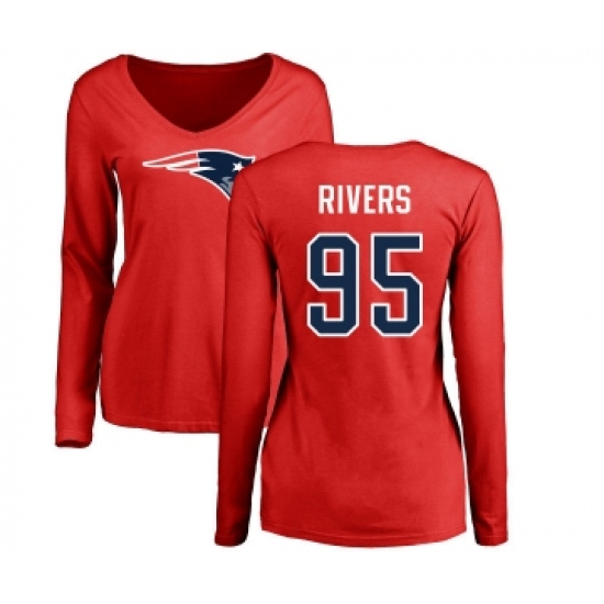 Football Women's New England Patriots #95 Derek Rivers Red Name & Number Logo Slim Fit Long Sleeve T-Shirt - Jersey