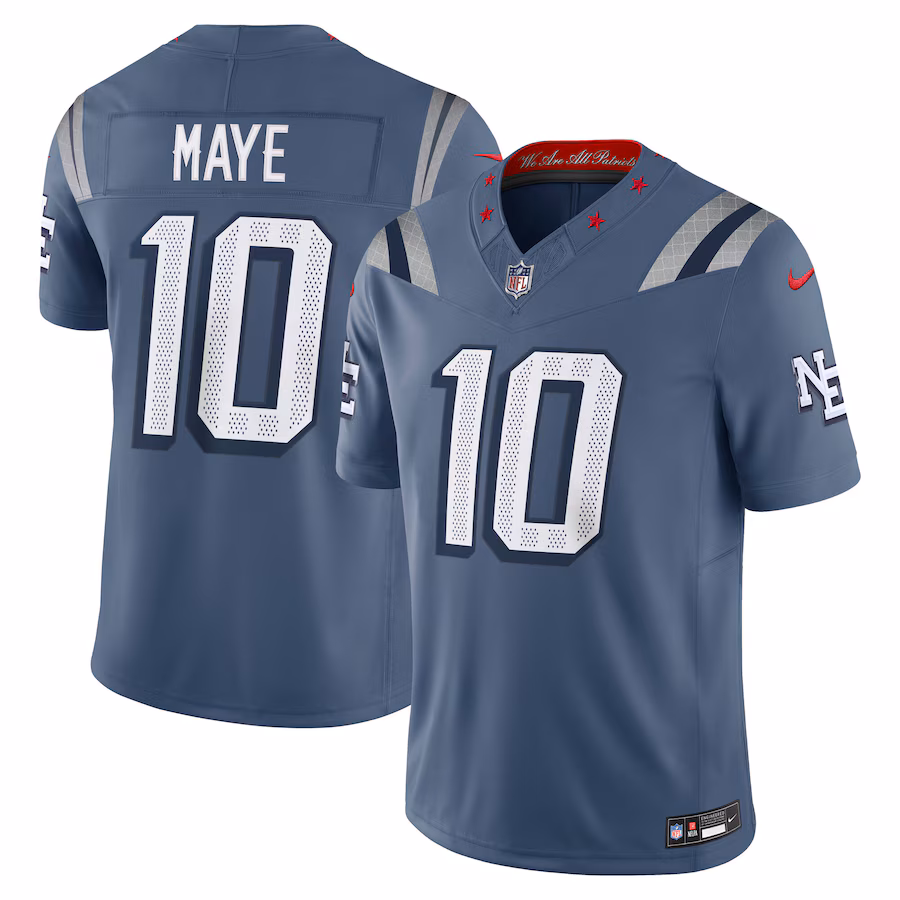 Men's New England Patriots Drake Maye Nike Storm Blue 2025 Rivalries Collection Limited Jersey - Jersey