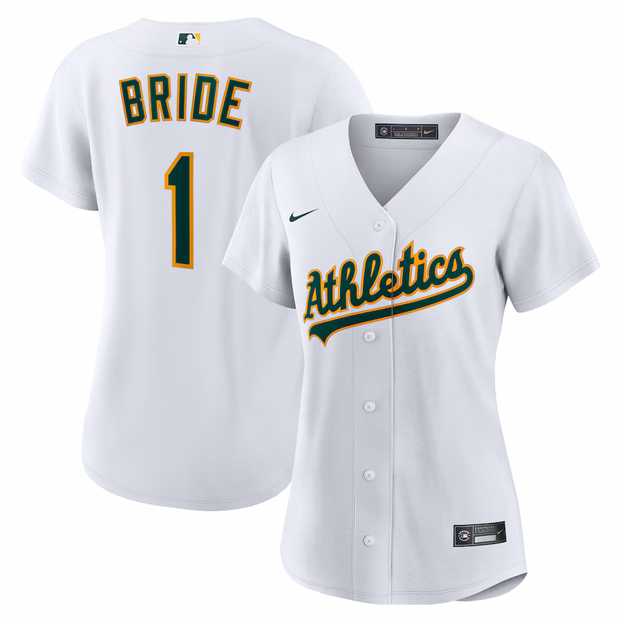 Women's Athletics Nike White #1 Bride Home Replica Jersey - Jersey