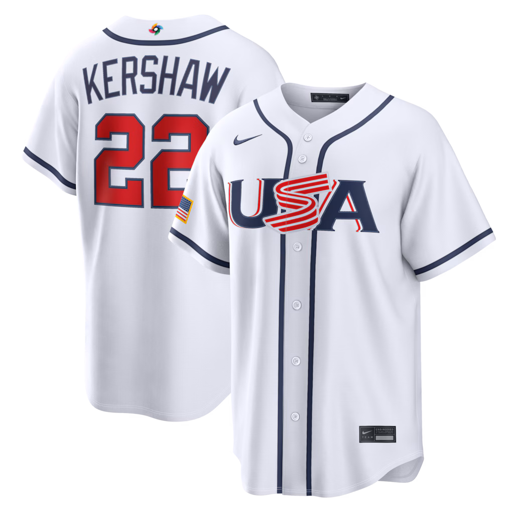 Men's USA Baseball Clayton Kershaw Nike White 2026 World Baseball Classic Home Stadium Jersey - Jersey