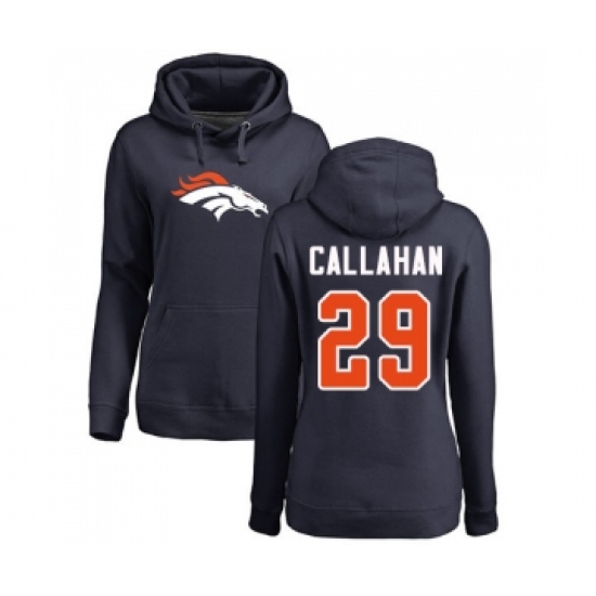 Football Women's Denver Broncos #29 Bryce Callahan Navy Blue Name & Number Logo Pullover Hoodie - Jersey