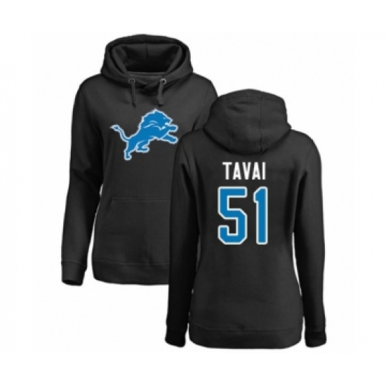 Football Women's Detroit Lions #51 Jahlani Tavai Black Name & Number Logo Pullover Hoodie - Jersey