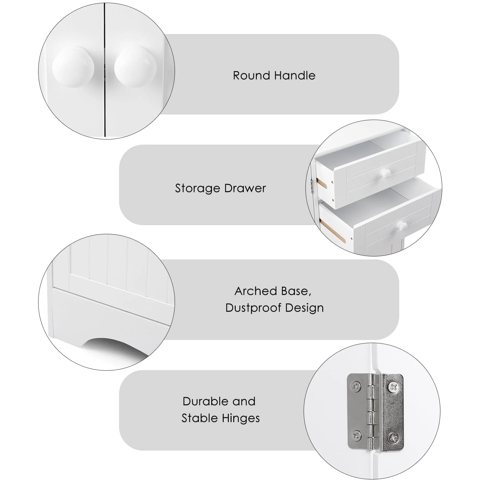 Homfa Kitchen Storage Cabinet, White Buffet Server Cupboard, Floor Sideboard Cabinet with 3 Doors and 2 Drawers for Living Room