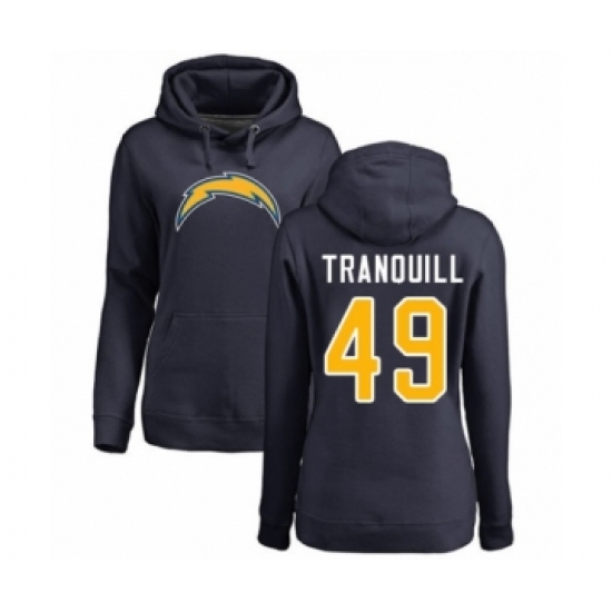 Football Women's Los Angeles Chargers #49 Drue Tranquill Navy Blue Name & Number Logo Pullover Hoodie - Jersey