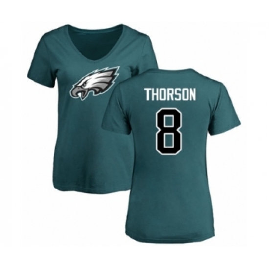 Women's Philadelphia Eagles #8 Clayton Thorson Green Name & Number Logo Slim Fit T-Shirt - Jersey