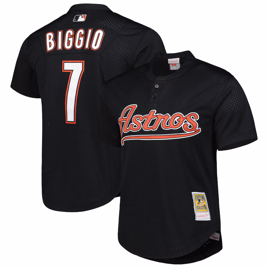 Men's Houston Astros Craig Biggio Mitchell & Ness Black Cooperstown Collection Mesh Batting Practice Jersey - Jersey