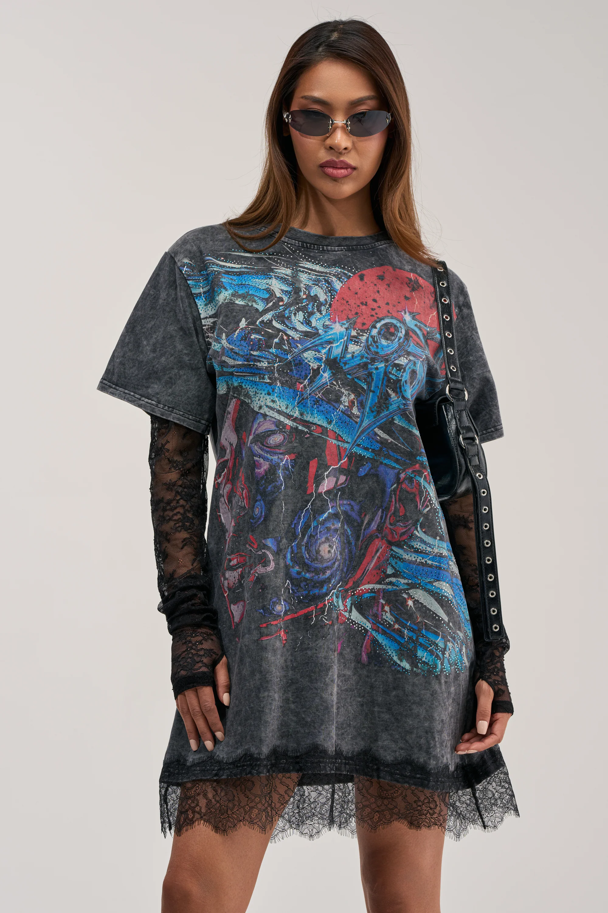 THEY WATCH I WIN GRAPHIC LACE MINI DRESS - Akira Wear