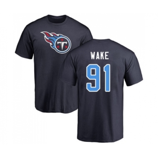 Football Tennessee Titans #91 Cameron Wake Navy Blue Name & Number Logo T-Shirt - Jersey